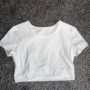 Halara white crossover workout tee